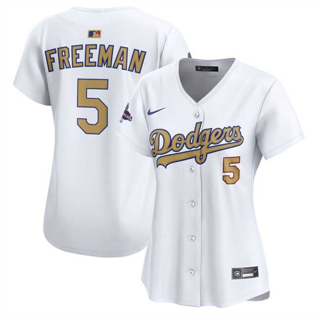 Womens Los Angeles Dodgers #5 Freddie Freeman White 2025 Gold Collection Limited Stitched Jersey Dzhi->mlb womens jerseys->MLB Jersey